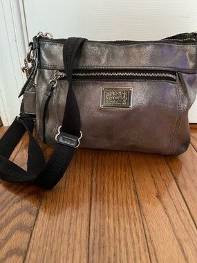 Coach Metallic Poppy, Silver Crossbody with Black Strap, 2 Hang Tags and COA